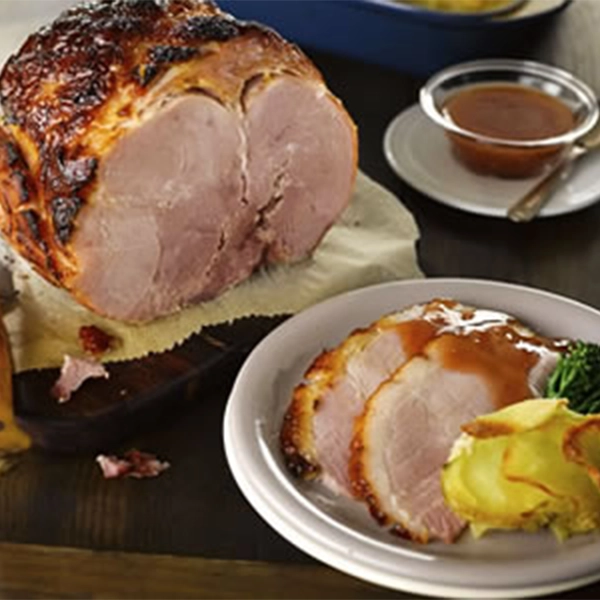 Fillet of Ham with Redcurrant Sauce and Boulangère Potatoes